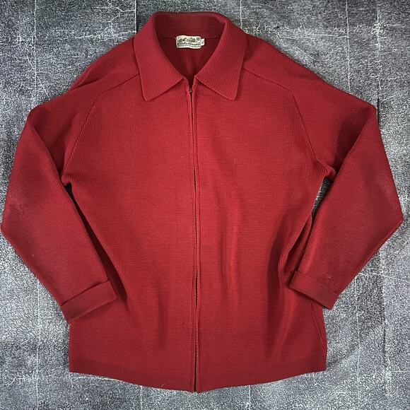 Men's Vintage 60's Eddie Bauer USA Red Full Zip Up Acrylic Polo Sweater Sz XL - Picture 1 of 3